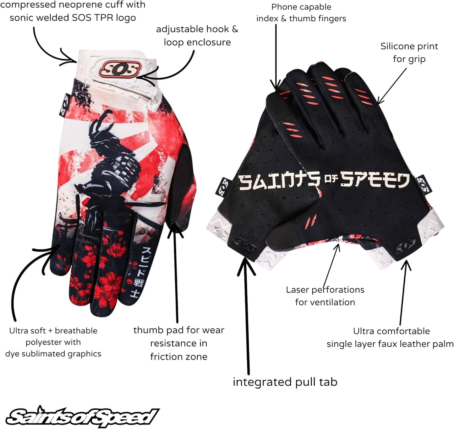 Saints of Speed Dirt Bike Gloves – Motocross, Mountain Bike, Motorcycle, BMX, Jetski, Sim, Karting, Airsoft, Paintball, Driving & Racing Bike Gloves + Phone & Touch Screen Capable