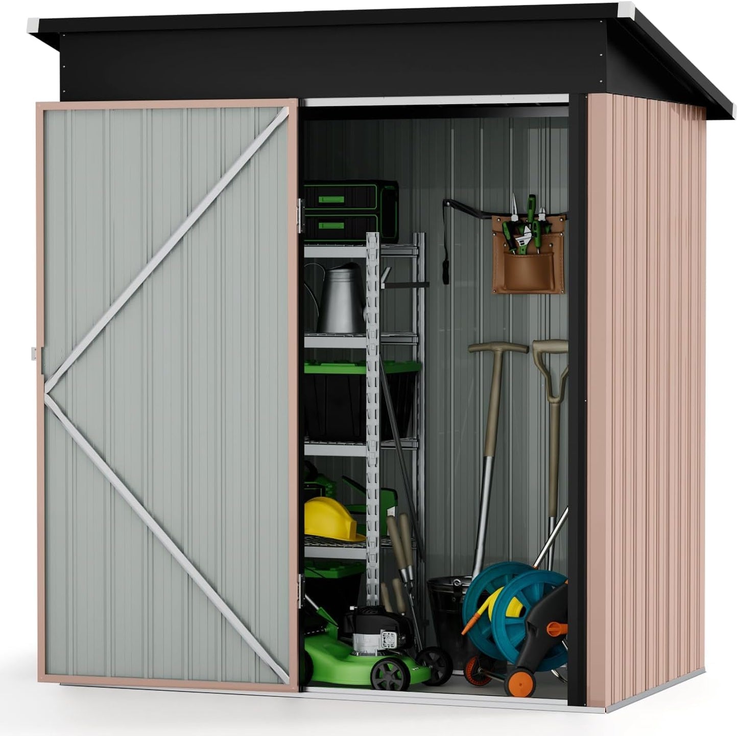 Aoxun 80 CU. FT Outdoor Storage Shed Waterproof Garden Metal Tool Shed, Brown
