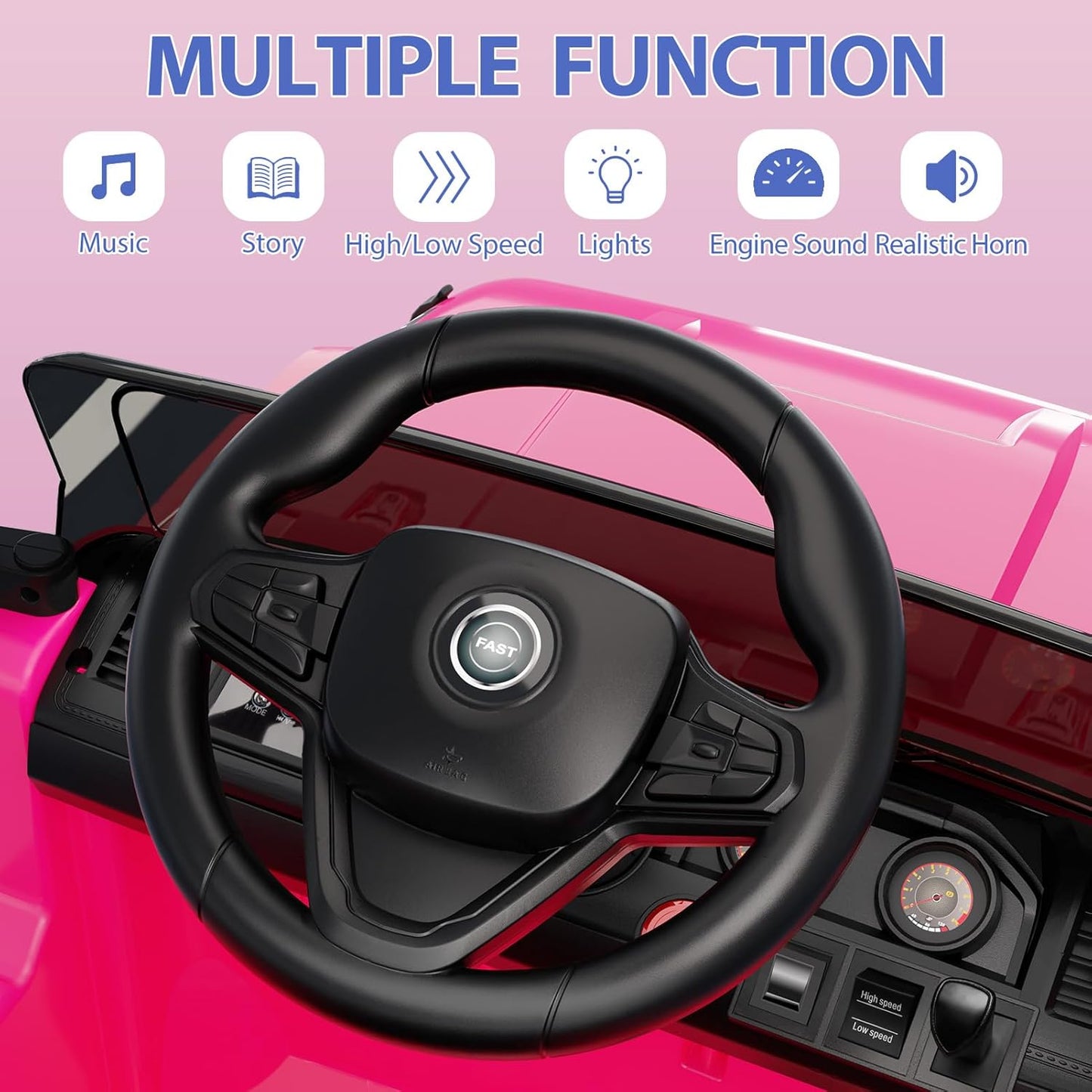 12V Kids Ride on Truck Car, w/Parent Remote Control, Twin 35w Motors, 3 Speeds, LED Lights, Music & Horn, Spring Suspension, Kids Electric Vehicles Toy for 3-5 Years Old Boys Girls Gift, Pink