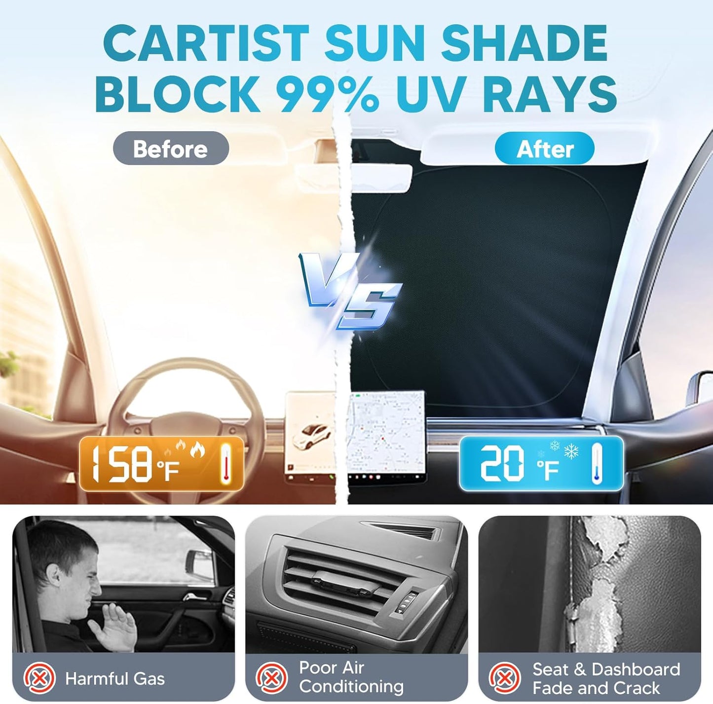 Cartist Windshield Sun Shade for Honda CR-V 2023 2024 2025 2026 Foldable Car Front Window Sunshade for CRV Accessories Sun Visor