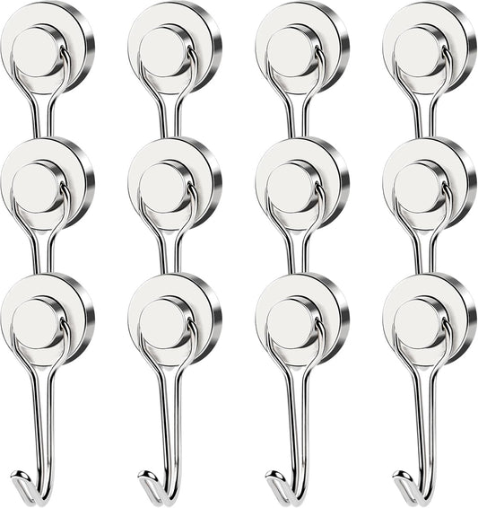 MIKEDE 12 Pack Magnetic Hooks, 40LB Heavy Duty Neodymium Magnet Hooks, Strong Magnetic Swivel Hooks for Hanging, Magnets with Hook Magnetic Metal Hanger for Fridge, Toolbox, Storage