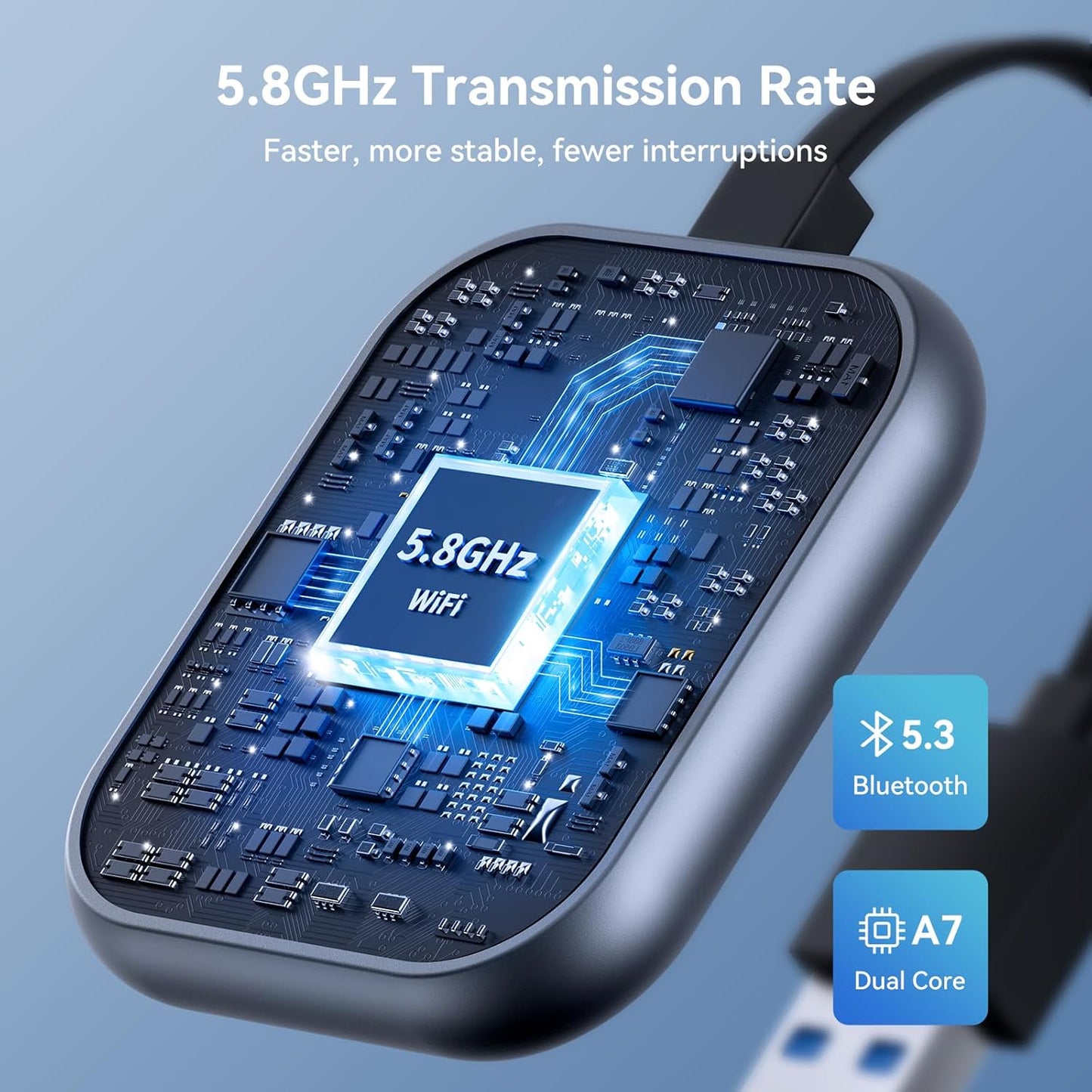 Wireless CarPlay Adapter for iPhone, 2 in 1 Wireless CarPlay and Android Auto Adapter Converts Factory Wired to Wireless, Plug and Play Car Play Adapter with Stable Control and No Delay