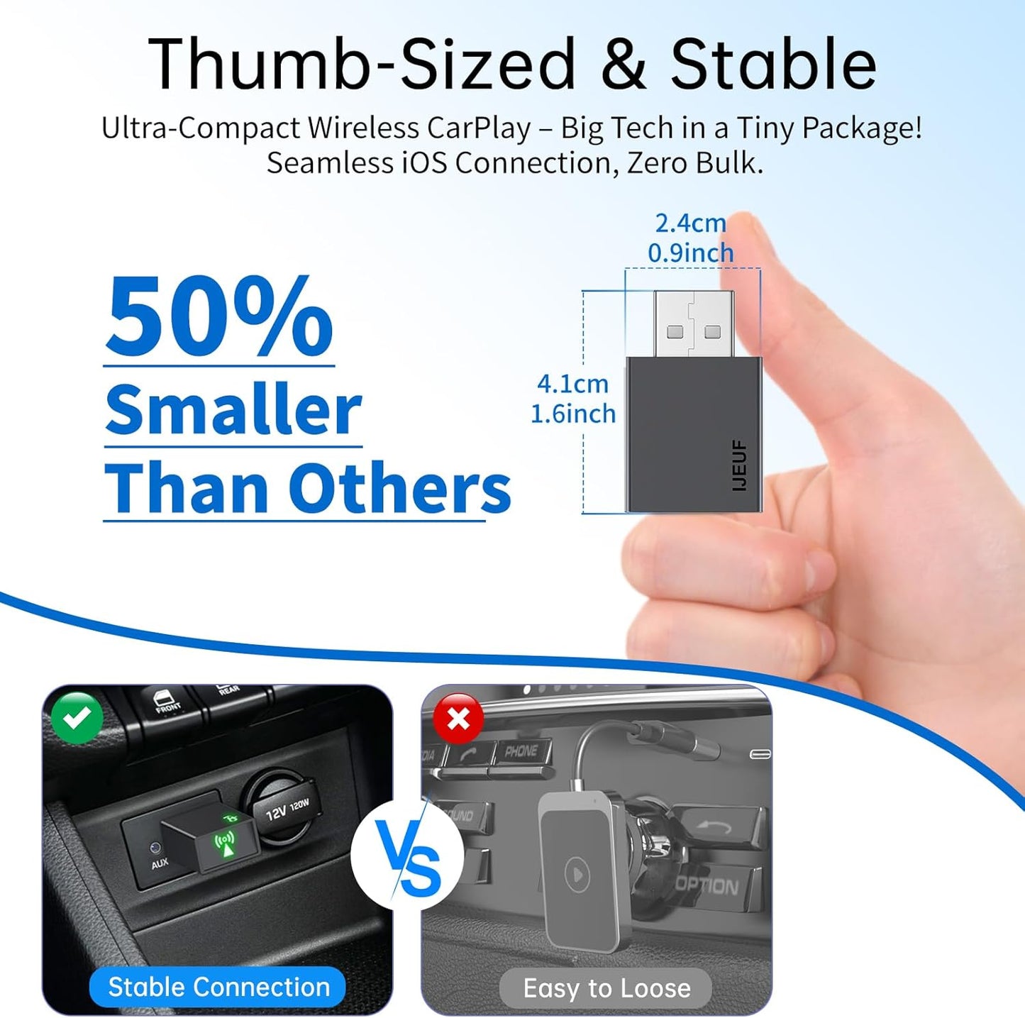 Wireless CarPlay Adapter for iPhone 2025 Upgrade,Ultra-Low Lag,Stable Connection,Mini Bluetooth Apple Car Play Adapter for iOS 10+ and Car from 2016+,USB A