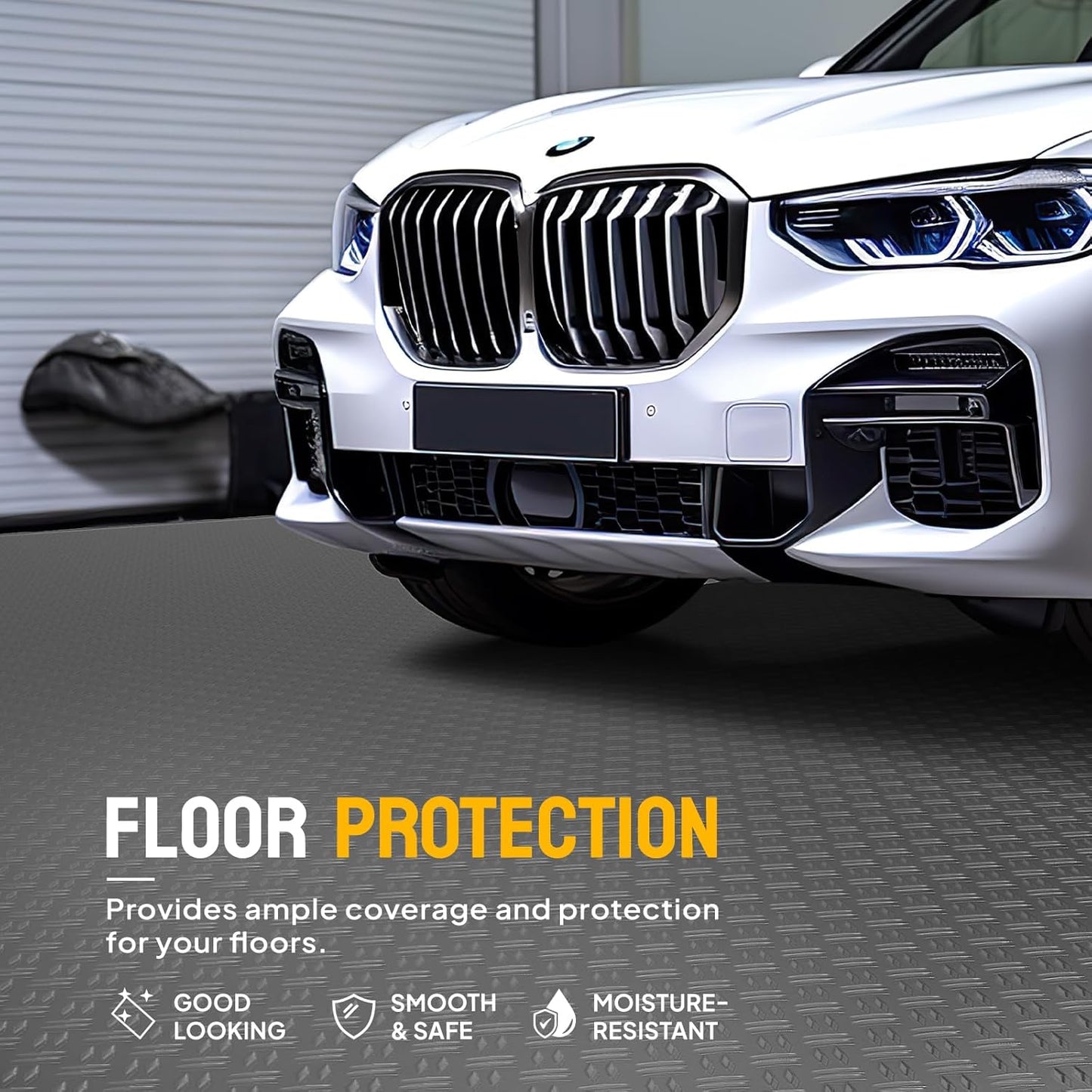 TUFFIOM 7.5 x 17 FT Garage Floor Mat, Thickened Diamond Plate PVC Garage Mats Flooring Roll for Under Car, Garage Car Parking Mats for Compact SUVs, Sports Car