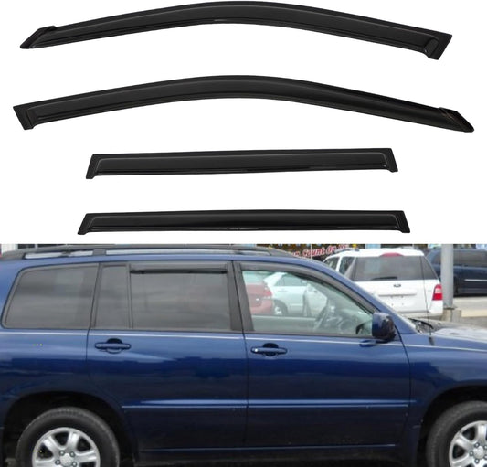 4pcs Window Visors Compatible with 2001-2007 Toyota Highlander Front+Rear Smoke Tint Sun/Rain Guard Outside Mount Tape-On Vent
