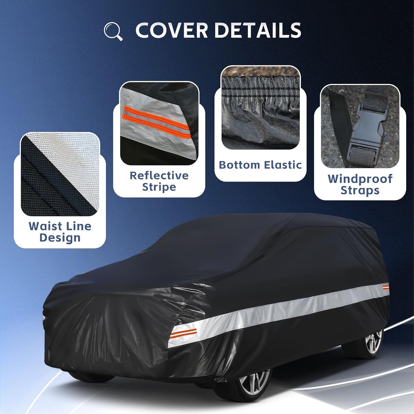 10 Layers SUV Car Cover Custom Fit for Chevrolet Chevy Suburban (1973-2025) Waterproof All Weather for Automobiles, Outdoor Full Cover Sun UV Rain Protection with Cotton.Black