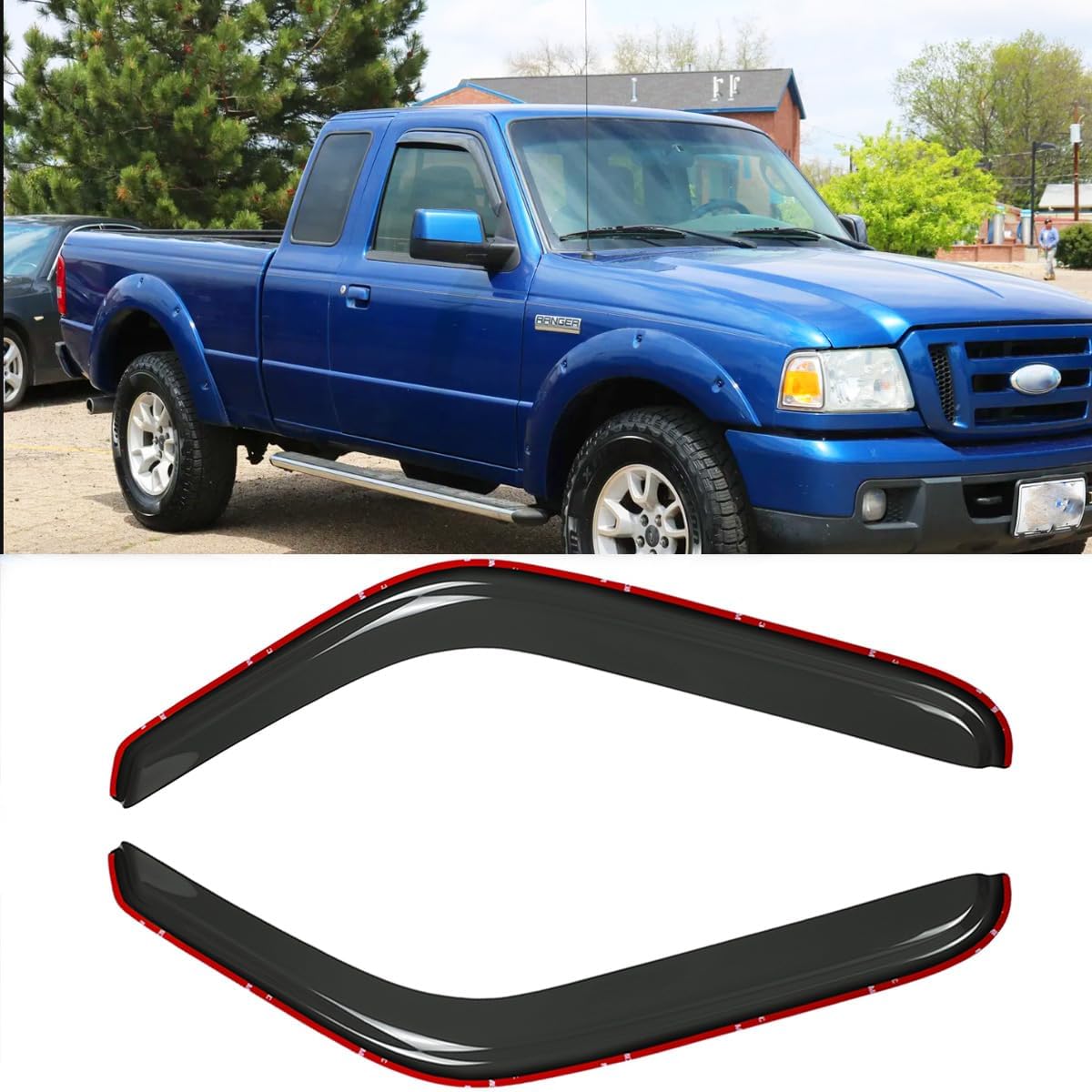 2pcs Original Shatterproof Rainproof in Channel Style Sun Rain Guard Durable Side Window Wind Deflectors Dark Smoke Nice Looking Vent Window Visors Compatible with Ford 1993-2011 Ranger 92083
