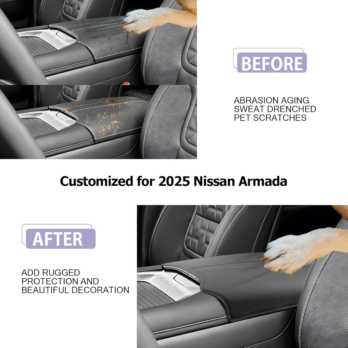 LUWU Center Console Cover Compatible with 2025 Nissan Armada Accessories 2025 Armada SV/SL/Platinum Armrest Cover Armrest Console Cover (Thin Black)