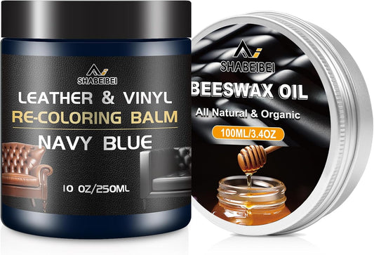 Leather Repair Kit Recoloring Balm Cleaner Conditioner Waterproof Beeswax Oil for Car Seat Furniture Couch Shoe Leather Vinyl(Navy Blue)