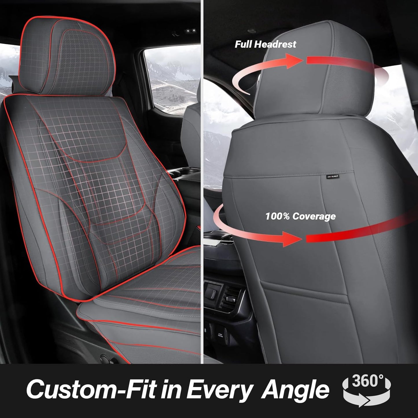 Coverland Custom Car Seat Covers Compatible with F150, Tundra, Ram 1500, Ram 2500 - Premium Leather Non-Slip Waterproof Cover Custom Interior Protector Full Set-Dark Gray [See Size Chart-Size X130]