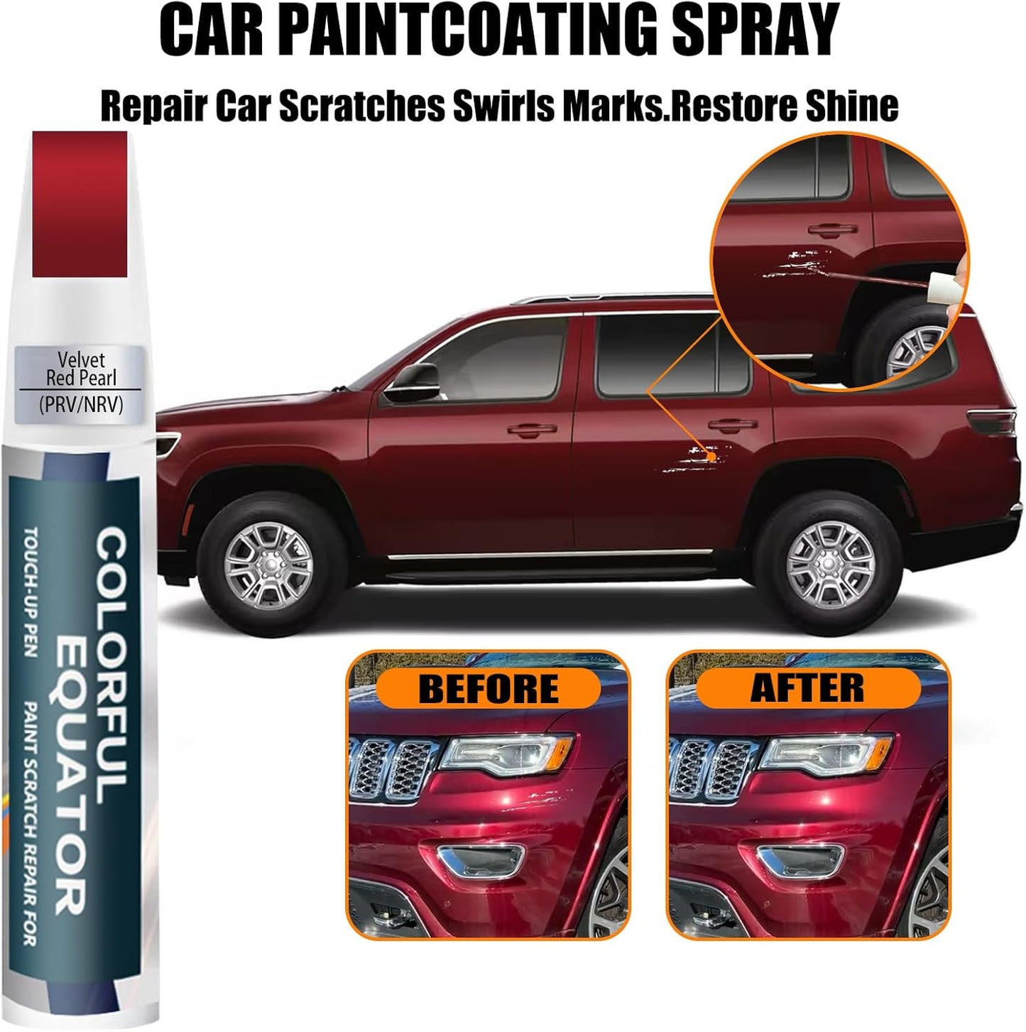 PRV/NRV Delmonico Red Velvet Red Pearl Touch Up Paint for Jeep, Car Paint Pen Scratch Repair Two-In-One Touch Up Paint, Premium Car Scratch Remover for Deep Scratches