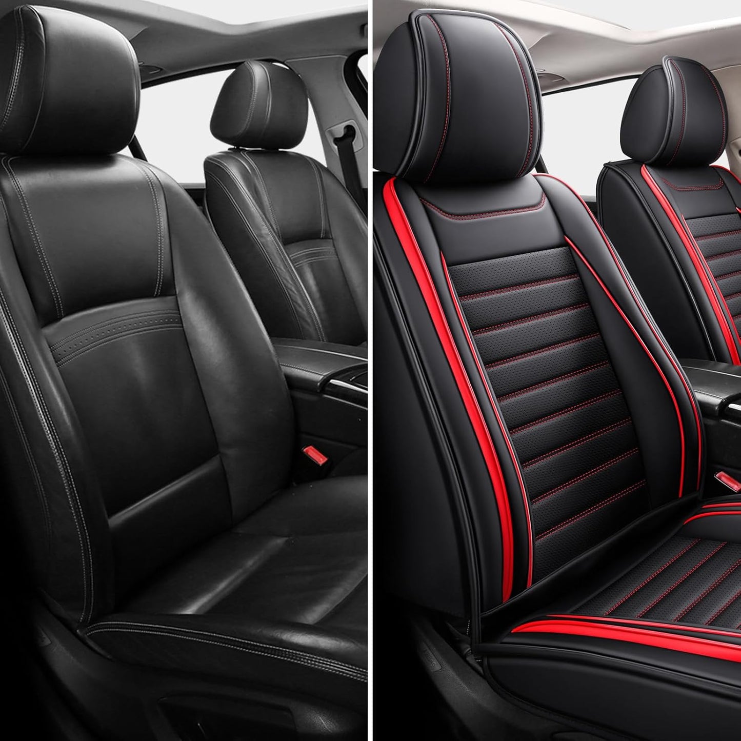 Car Seat Covers Full Set, Universal Faux Leather Car Seat Covers, Waterproof Breathable Automotive Seat Covers for Most Sedans SUV Trucks, Wine Red