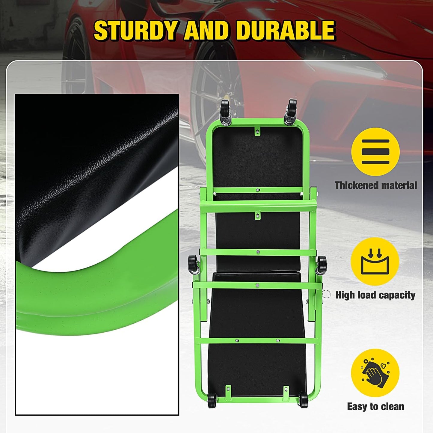 Nilight 36" Z Creeper - 2-in-1 Rolling Folding Car Seat, 36 inches Adjustable Roller Garage Chair Lay Down or Sit, 330LBS Capacity, Green Black