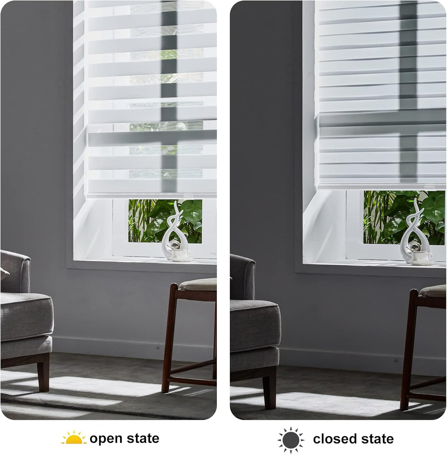 Persilux Cordless Zebra Blinds for Windows Free-Stop Roller Windows Shades (35" W X 64" H, White) Dual Layer Light Control for Day and Night, Light Filtering Sheer Shades for Home, Bedroom