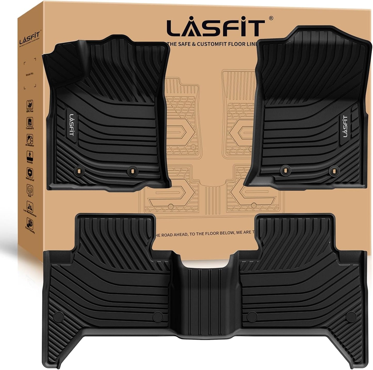 LASFIT Floor Mats for Toyota Tacoma 2016-2023 Double Cab (Only for Automatic) All Weather Custom Fit Floor Liner for Tacoma SR/SR5/TRD/Limited/Trail TPE Mats Front&Rear 2 Row Car Mats, Black