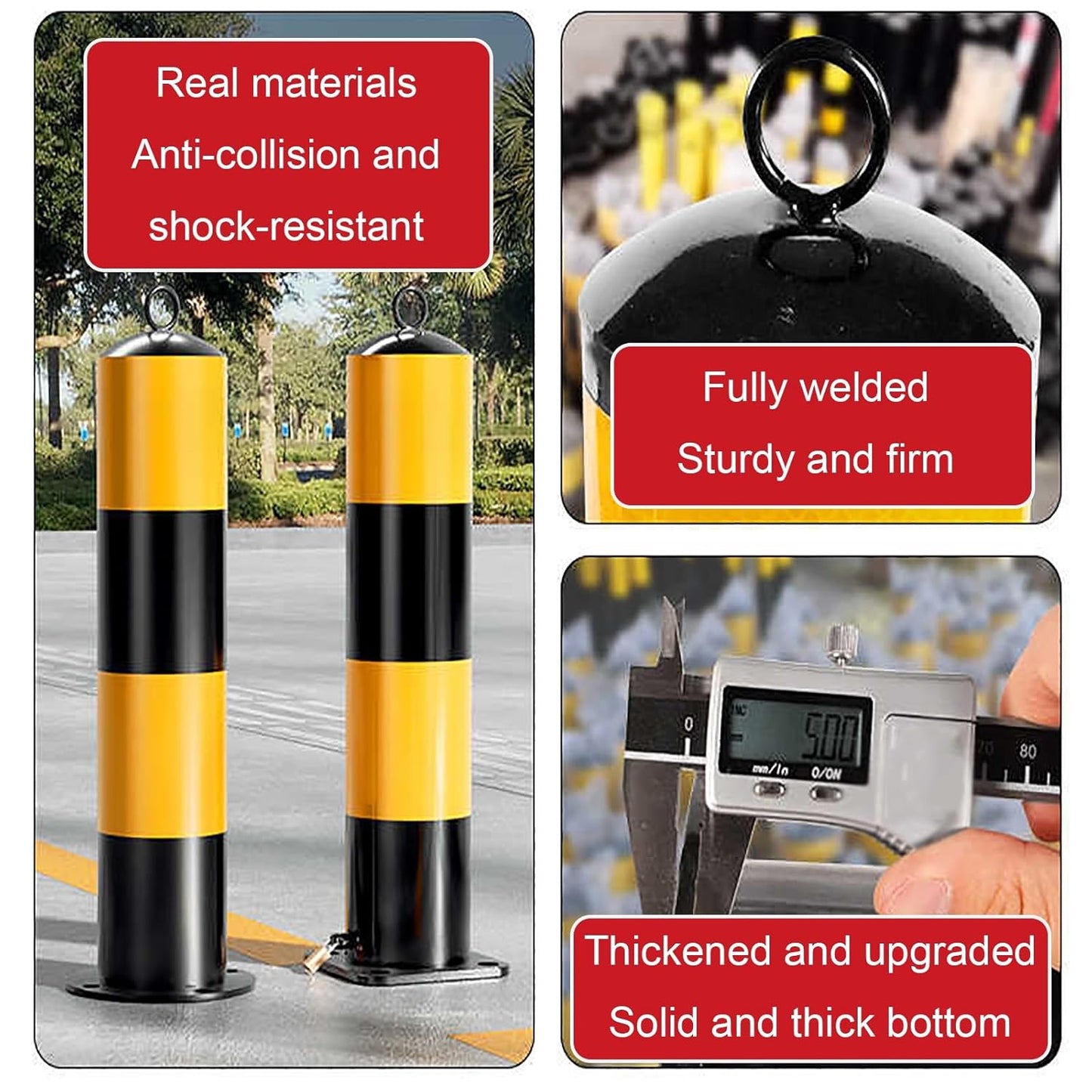 Steel Safety Bollard Post, with Lock Bollard Post Removable Security Posts, Parking Bollards, Parking Barriers Concrete, Powder Coat, for Parking Lot, Driveway and Sidewalk(Black (4pcs),75cm/29.5in)