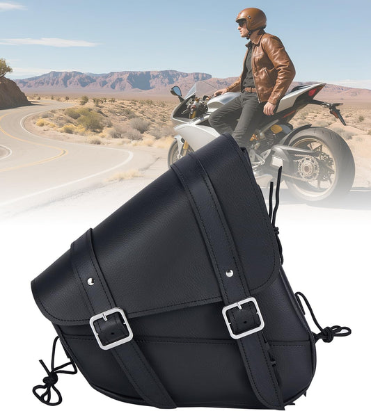 Motorcycle Saddle Bags Leather Motorcycle Solo Swing Arm Bag For Softails Sportsters Choppers Waterproof Side Bags (Black - Right Side, 11.5" x 10.25" x 3.5")
