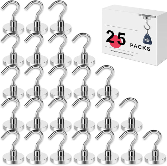 LOVIMAG Magnetic Hooks for Cruise Cabins, 40lbs Magnetic Hooks for Classroom, Strong Magnets with Hook for Hanging, Neodymium Magnet Hook for Fridge, Ceiling, Locker, Camper, Travel-25 Pcs