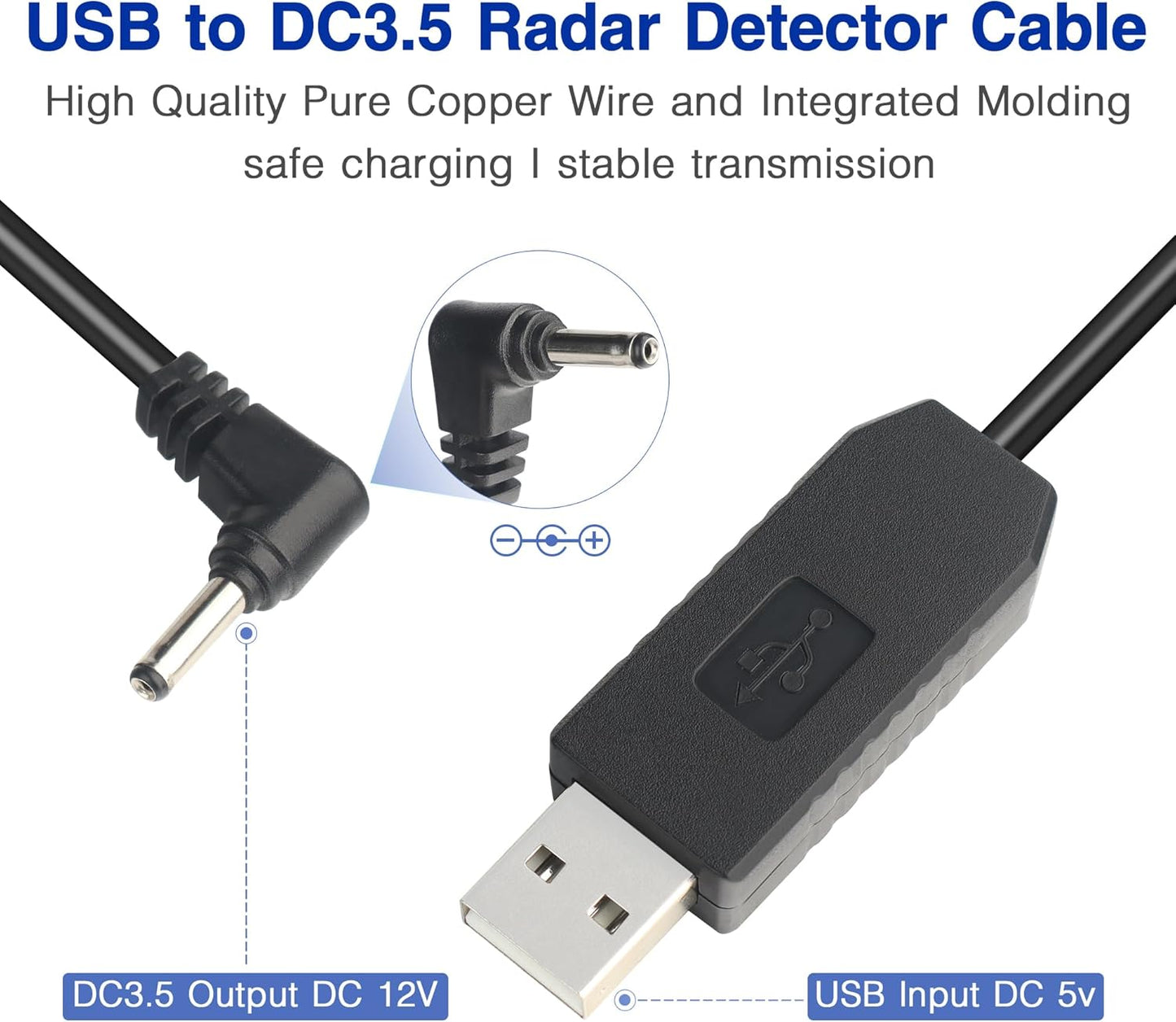 Radar Detector Power Cable for Cobr RAD350 380 450 480i 700i XRS9370 955 5300 9940 SPX 5300 5521 7700 ESR700 ESD737 767 SLR Vendetta 500,Power Cord for Cobr,Car Replacement Charging Cable 3.3ft