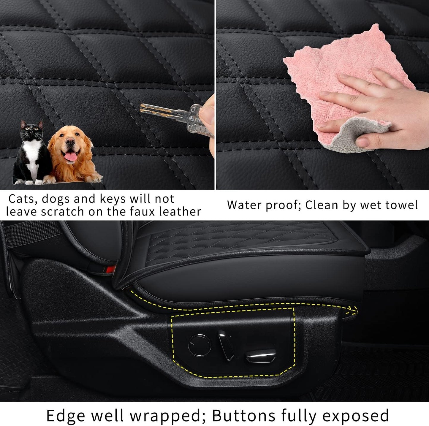 LUCKYMAN CLUB F150 Faux Leather Seat Covers Fit for 2015-2025 F150 and 2017-2025 2025 F250 F350 F450 Pickup Trucks(Front Pair,Black)