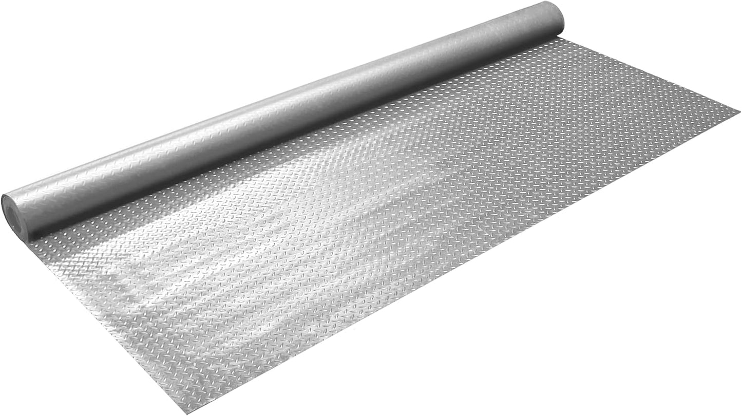 IncStores 2.5mm Thick Commercial-Grade Nitro Roll Garage Floor Mat | Flexible Vinyl Floor Mat for a Stronger and Safer Garage, Workshop, or Trailer | Diamond-Plate, Stainless Steel, 10' x 50'
