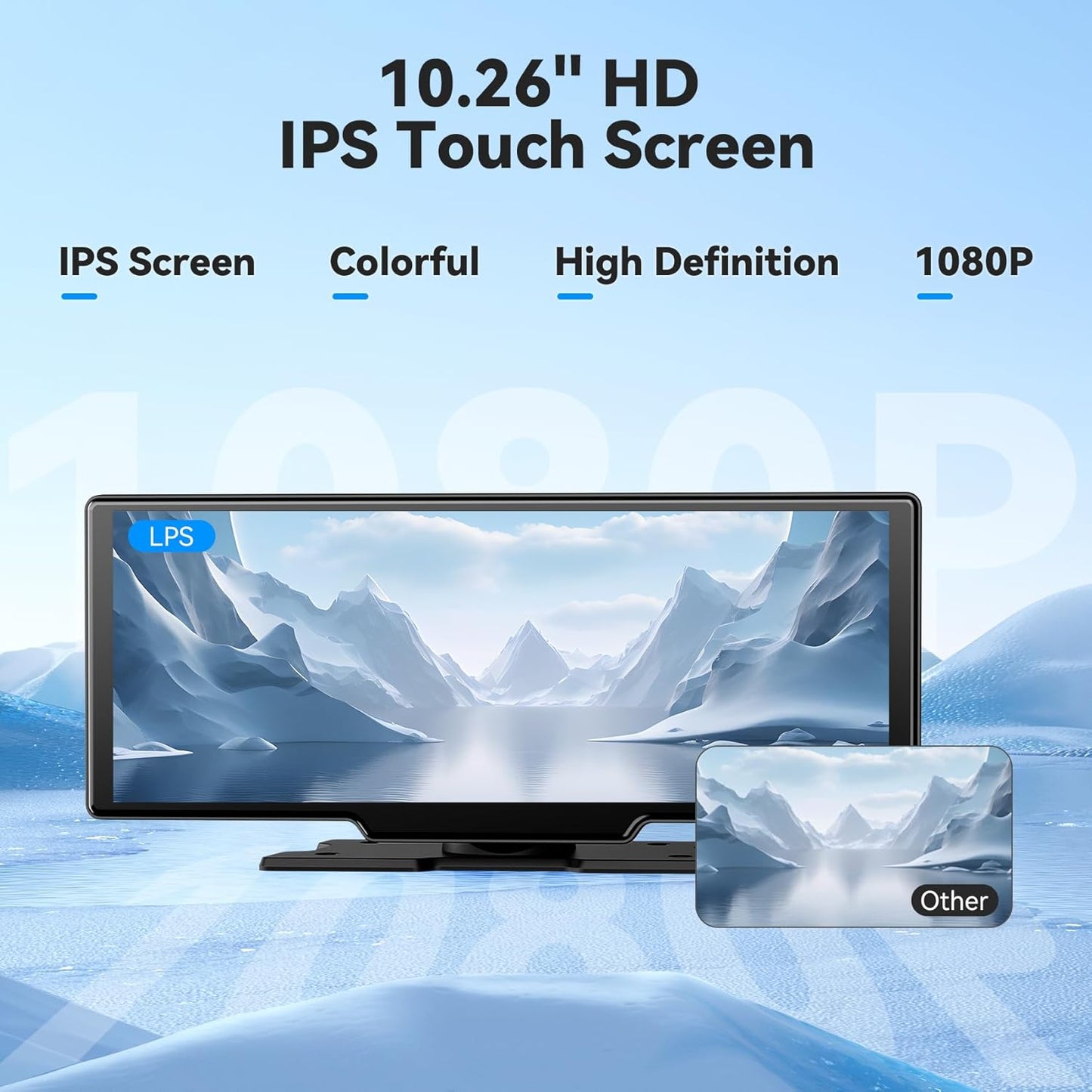 10.26" HD Wireless Car Stereo for Carplay & Android Auto, Portable Touch Screen for Car, 4K Dash Cam, 1080P Backup Camera, Bluetooth, AUX/FM, Googel, Siri, Mirror Link, GPS Navigation