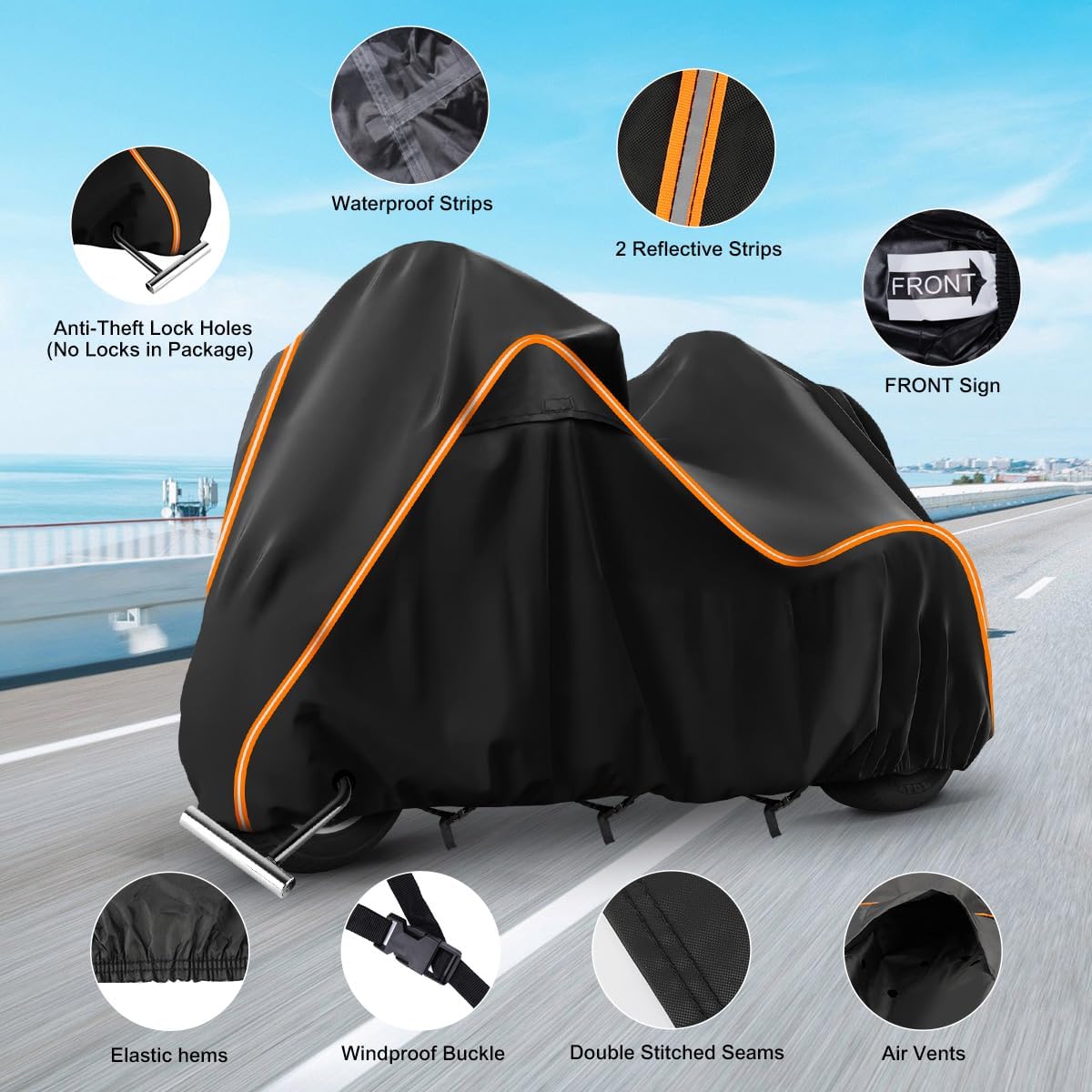 420D Motorcycle Cover for Trike Models Freewheeler, Tri Glide Ultra and CVO Version, Outdoor Bike Cover Windproof Heavy Duty Waterproof Protection(with Antenna Openings&Exhaust Heat Insulation)