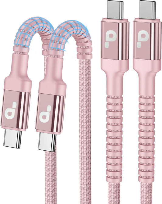 USBC Cable 10FT, 2Pack Long USBC Fast Charging Cable, Nylon Braided USB C to USB C iPhone Charger Cord Compatible with iPhone 16/15/Pro Max/Plus/Samsung Galaxy S23/LG/Switch-Pink