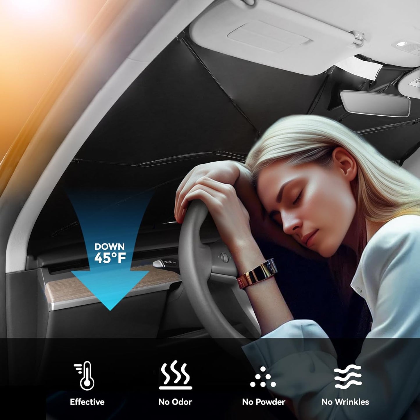 2017-2026 Upgraded for Tesla Model Y 3 S Sunshade, Portable Foldable Sunshade Accessories, [Nano Ice Crystals Coating] UV Protection, Keeps Interior Cool (for 2017-2026 Tesla Model 3/Y/S)