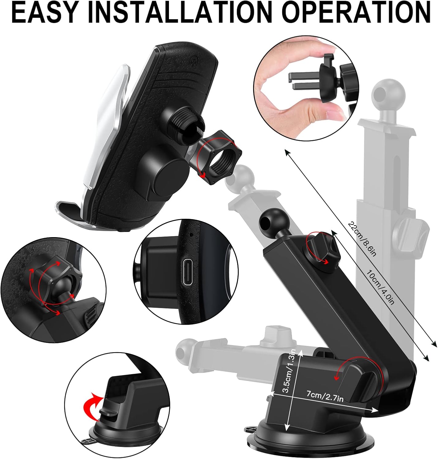 Car Phone Mount,Auto-Clamping Smart Sensor 10W Qi Fast Charging Car Front Windshield Dashboard Air Vent Phone Holder Compatible with iPhone12/12 pro max/Samsung S20/note 20 All 4.7-6.7 Inch Smartphone