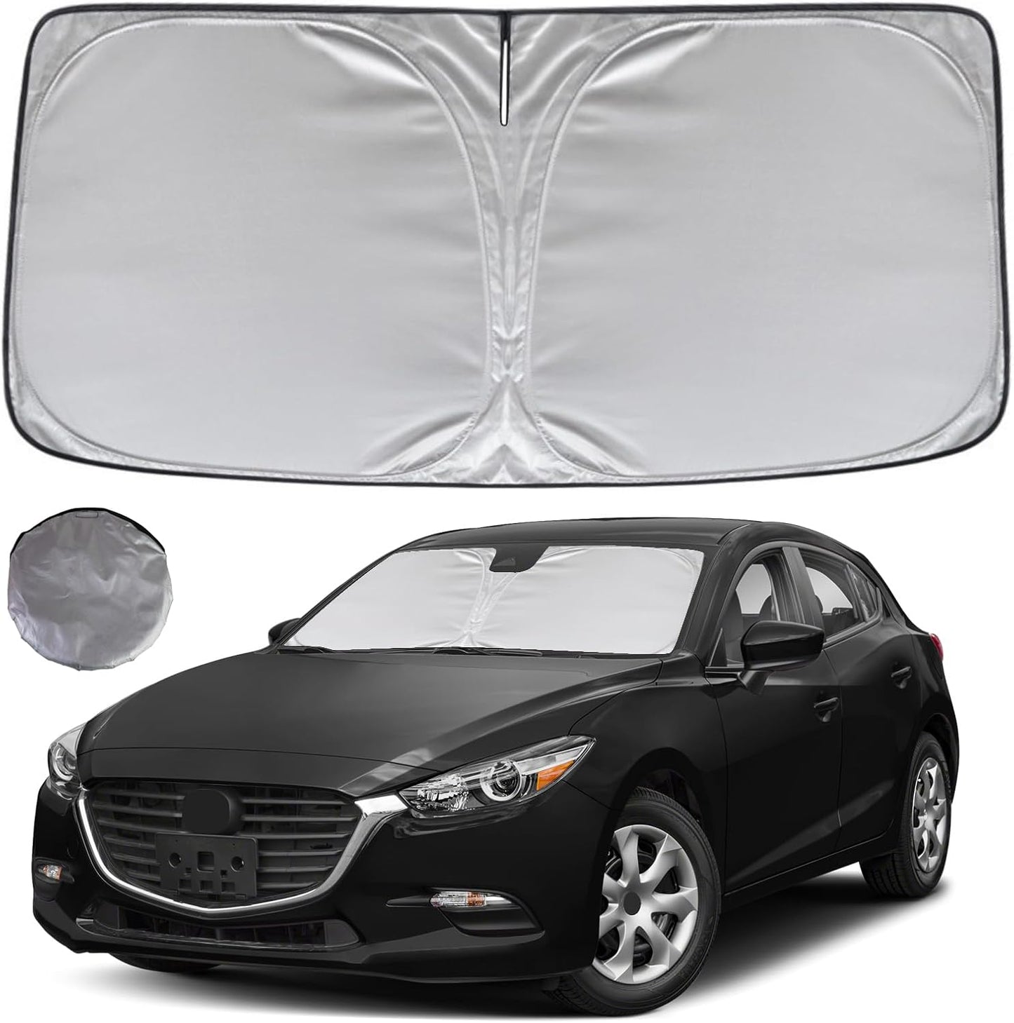 KAYZT Windshield Sun Shade for 2014-2018 Mazda 3 Hatchback Sedan Foldable Sunshade Front Window Custom Fit Car Accessories