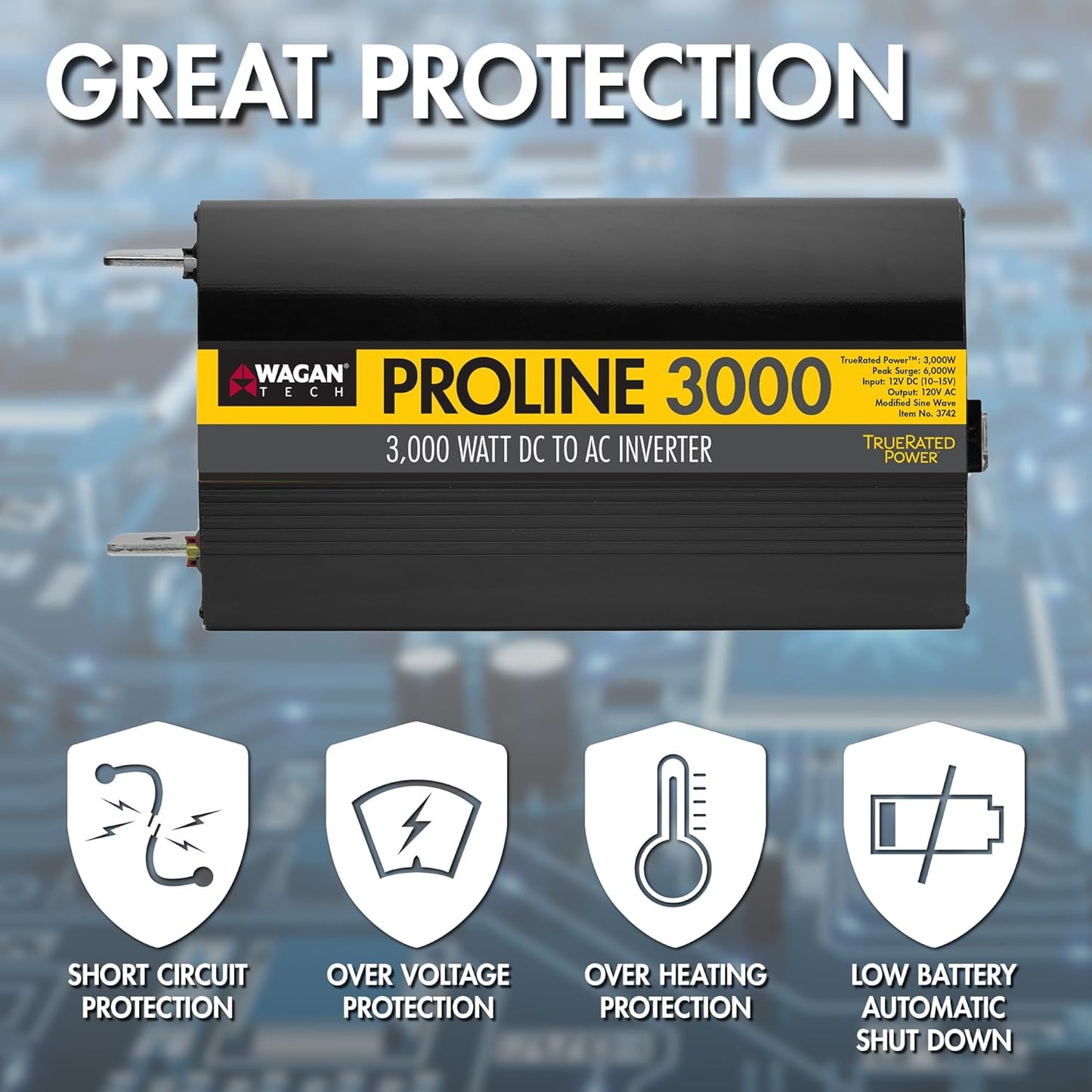 Wagan EL3748 12V 10000 Watt Power Inverter with Remote Control 20000 Watt Surge Peak Proline 12 Volt Power Converter for Home RV Camping Van Life Off Grid