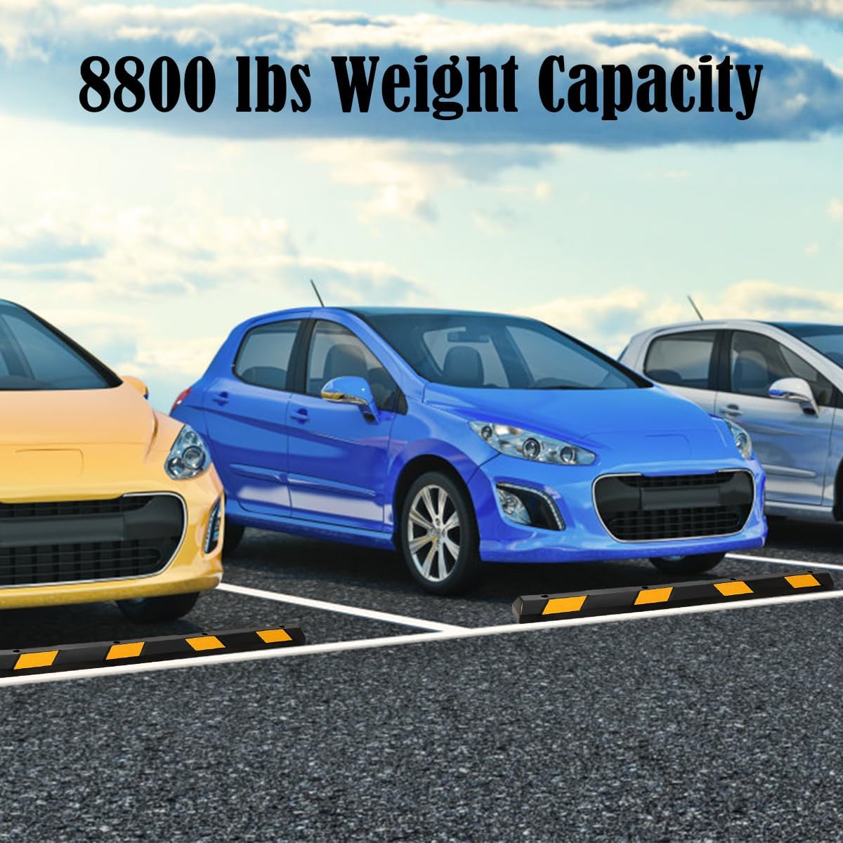 IRONMAX Parking Stopper for Garage, 72" Long Rubber Curb with Yellow Reflective Stripes, Heavy Duty Parking Block Garage Wheel Stop for Car, Truck, RV, Trailer