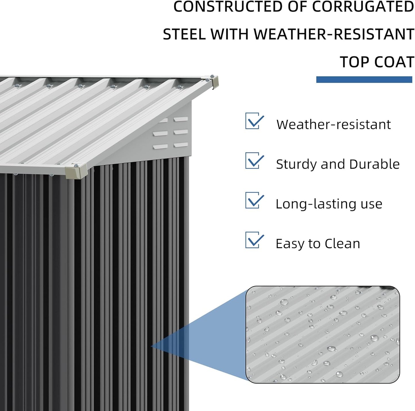 JYQAQA 5x3 FT Outdoor Garden Storage Shed, Waterproof Metal Garden Sheds with Window and Lockable Double Door, Weather Resistant Steel Tool Storage House Shed for Patio, Lawn Dark Gray