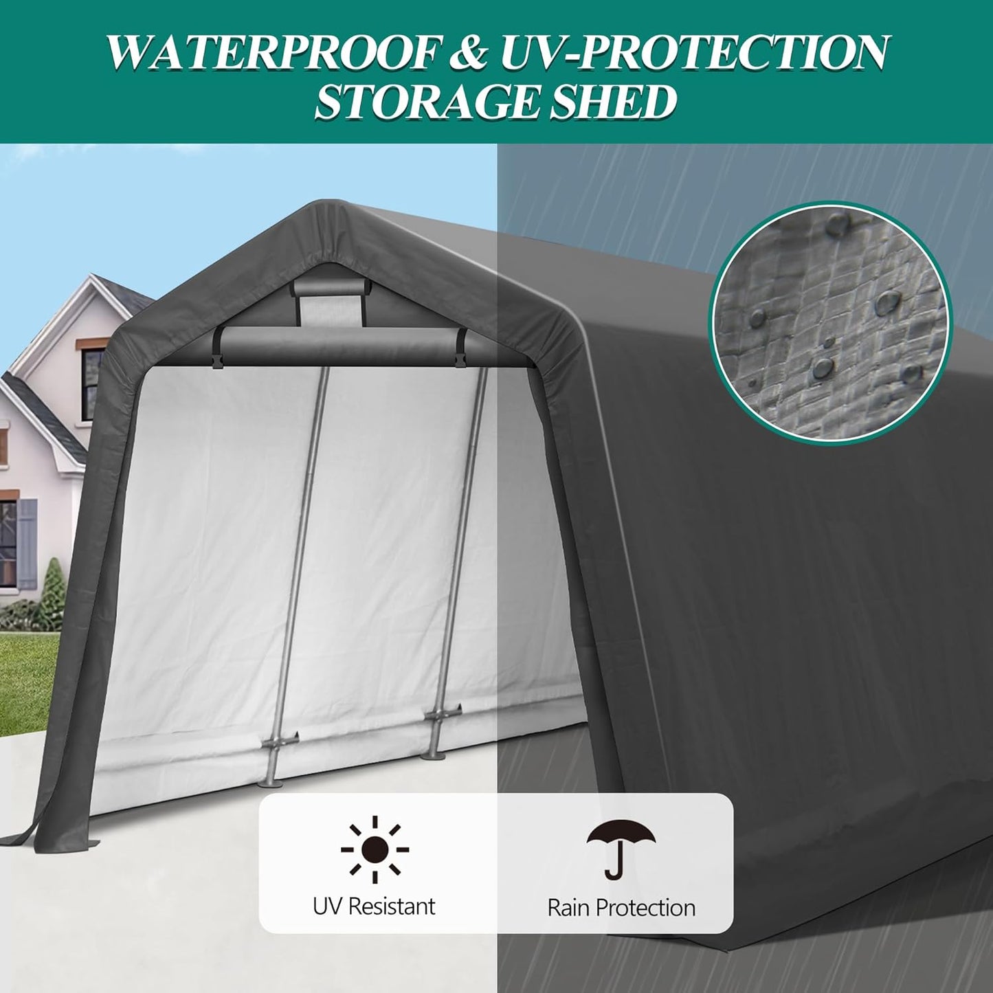8' x 14' Outdoor Storage Shelter Shed- Heavy Duty Storage Tent with Roll-up Ventilated Windows, Portable Garage Zipper Storage shed for Bike, ATV, Motorcycle Shelter, Gray