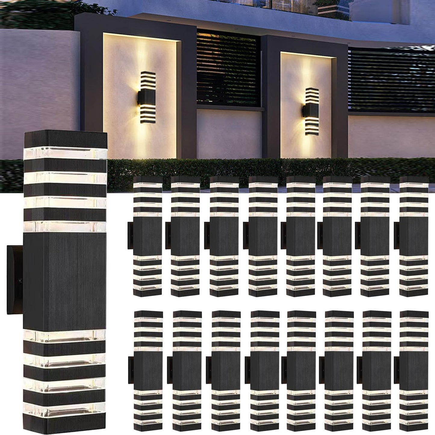 18inch LED Square Up & Down Wall Lights,24W Outdoor Wall Light 4000K Day White Aluminum Body Waterproof IP65 LED Exterior Light Fixtures Wall Mount for House Patio Garage Garden. (16 Pack)