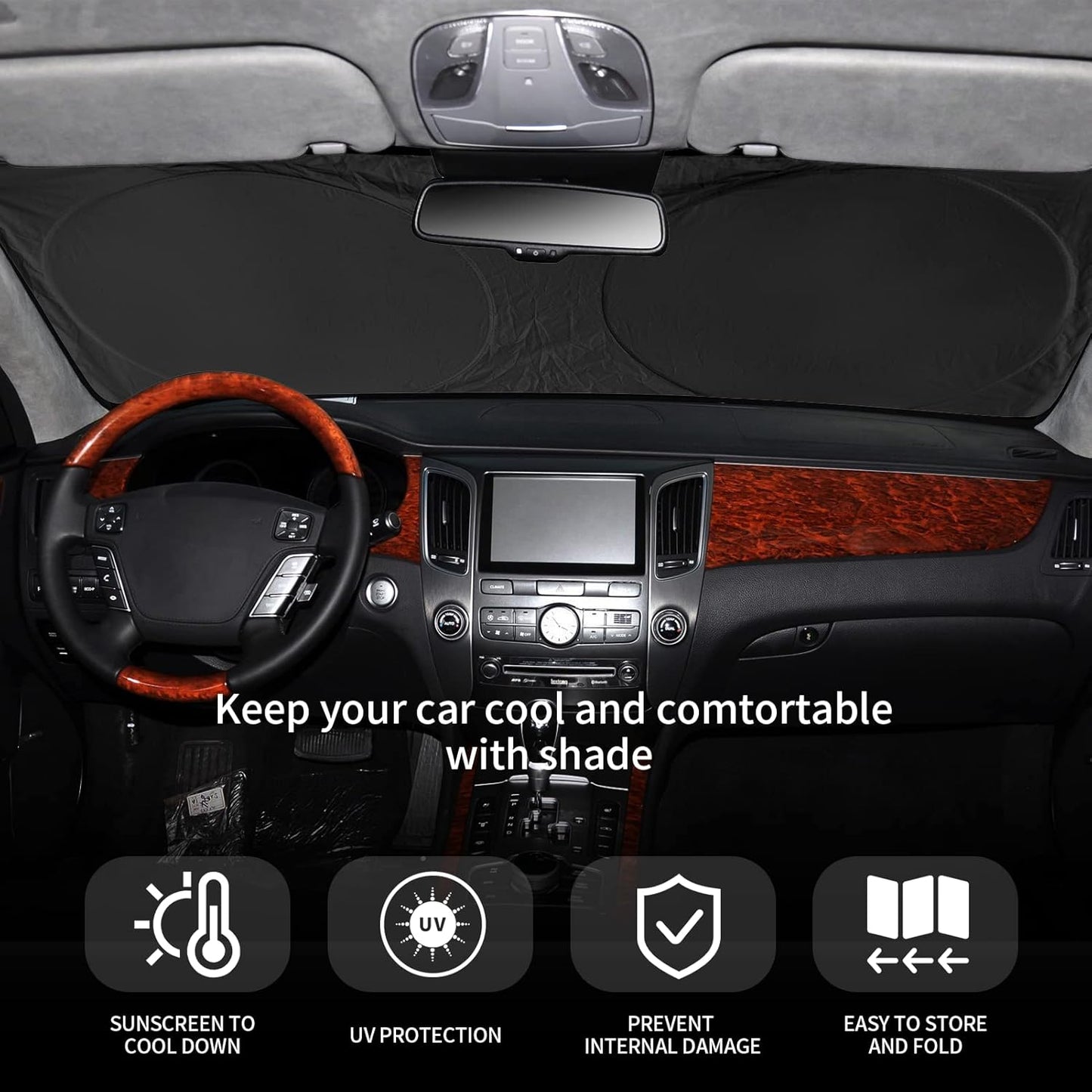 INSAUTO for 2026 CRV Windshield Sun Shade Sunshade Foldable Custom Fit 2023 2024 2025 Honda CR-V Accessories Windshield Cover Front Window Shield Blocks UV Rays and Heat Car Interior Protector