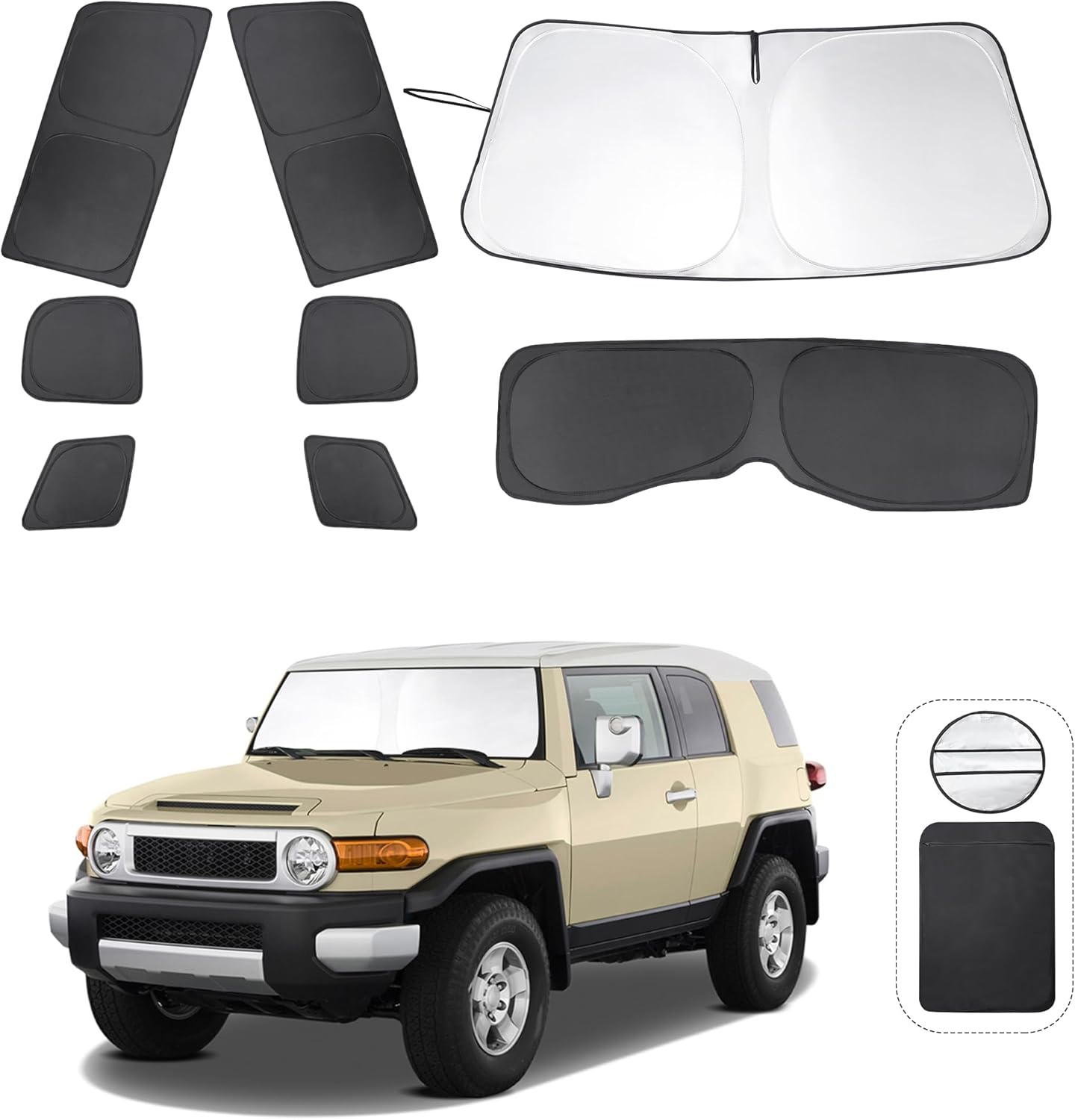TINGLU Window Shades for Toyota FJ Cruiser Sport Utility 2007-2014 Accessories Car Side Full Windows Rear Triangular Windshield Sun Shade Sun UV Rays & Privacy Protection for Camping,Napping 8PCS