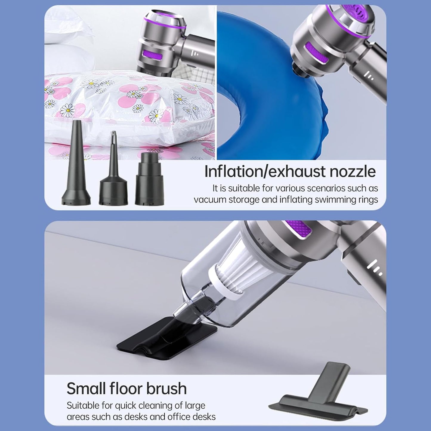 Handheld Car Vacuum Cleaner with Brushless Motor, 16000PA Strong Suction Vacuum & Compressed Air Dusters with LED Light Type C Mini Portable Hand Vacuum Blower for Car Home Office