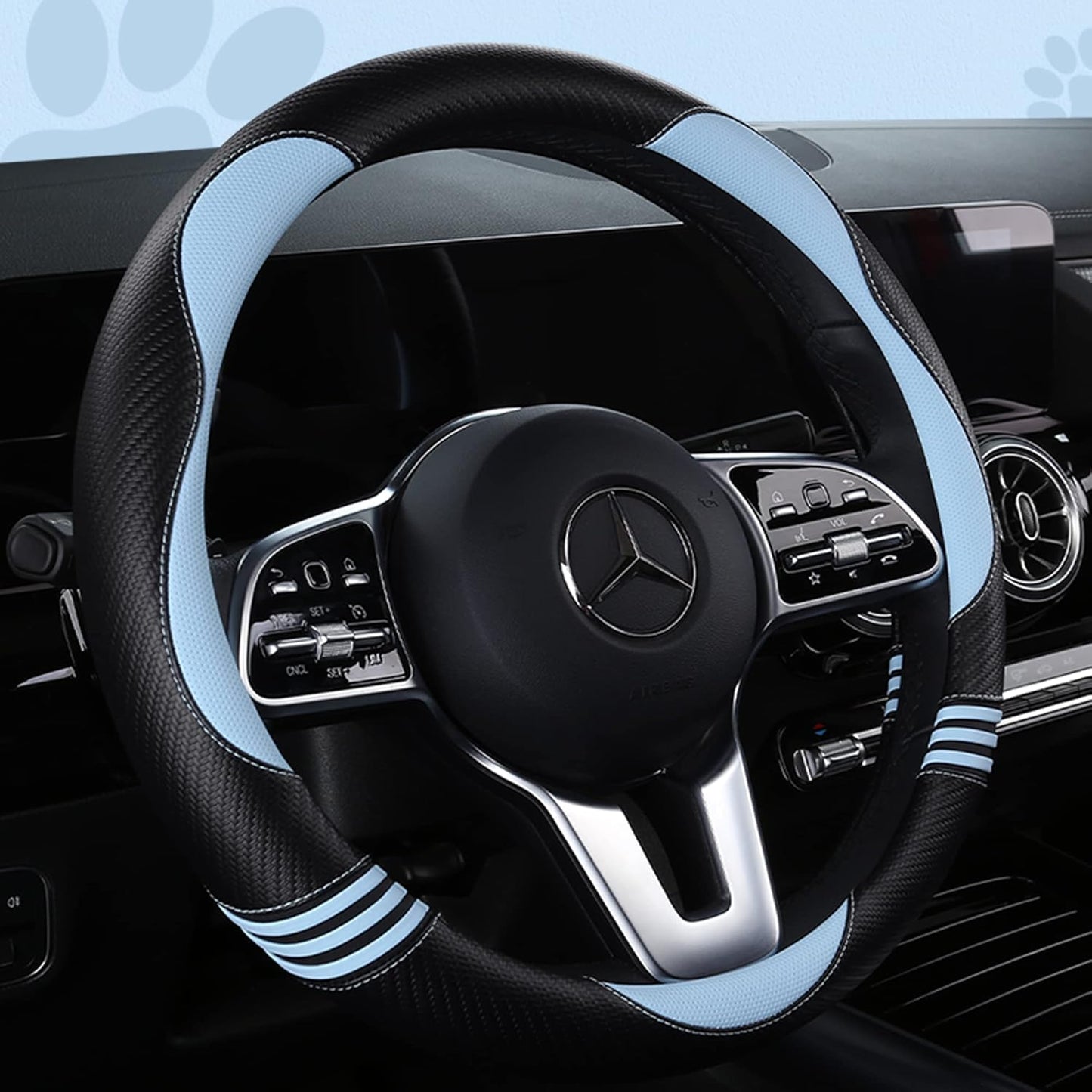 Car Steering Wheel Covers for Women Padded Carbon Fiber PU Leather Cute Auto Interior Accessories for Vehicle, Sedan, Universal, Anti Slip, Blue, Standard Size 14.5-15"(37-38cm)