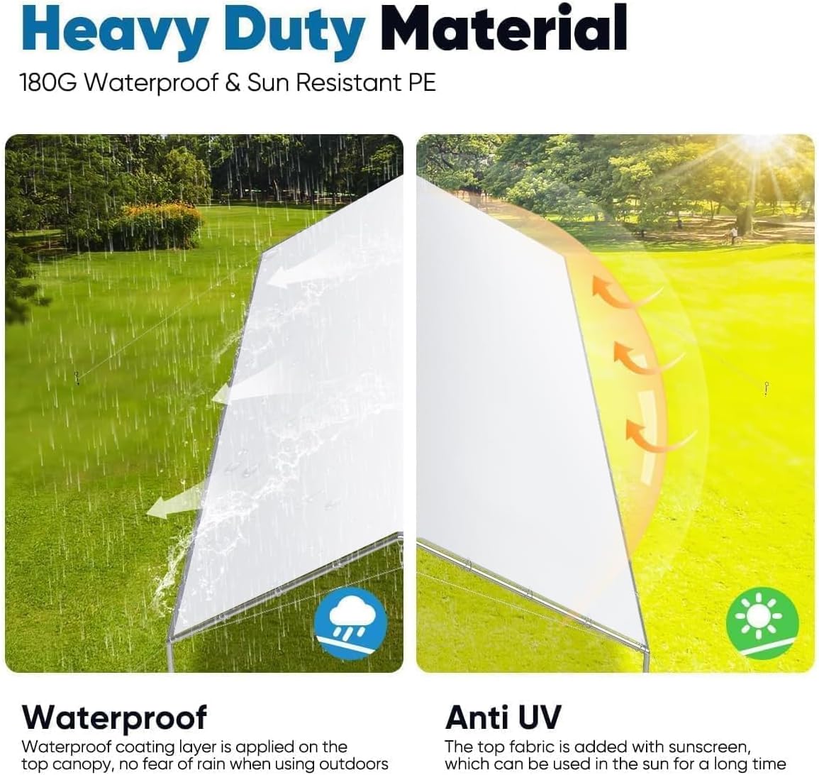 Quictent 10x15 ft Heavy Duty Car Canopy Galvanized Frame Carport Outdoor Party Tent Boat Shelter with 3 Reinforced Steel Cables - White