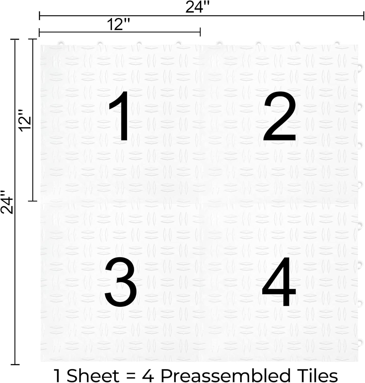 Big Floors GarageTrac Diamond, Interlocking Non-Slip Garage Flooring Tile, Durable, Modular, Heavy-Duty Copolymer, Easy Install (White, 48 Pack of 12 x 12" Tiles)