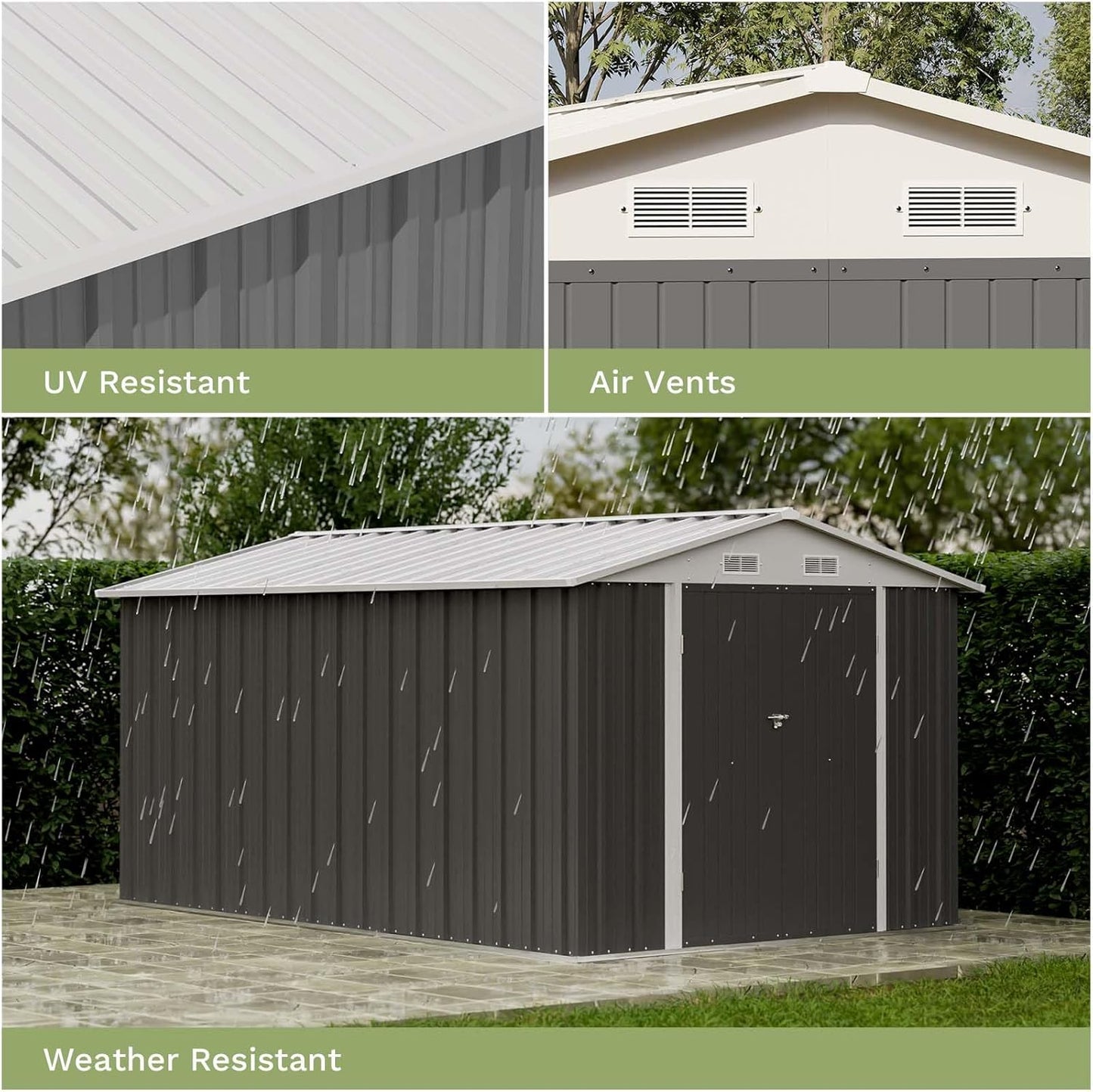 Patiowell 8 x 12 FT Metal Storage Shed for Outdoor, Steel Yard Shed with Design of Lockable Doors, Utility and Tool Storage for Garden, Backyard, Patio, Outside Use, Grey