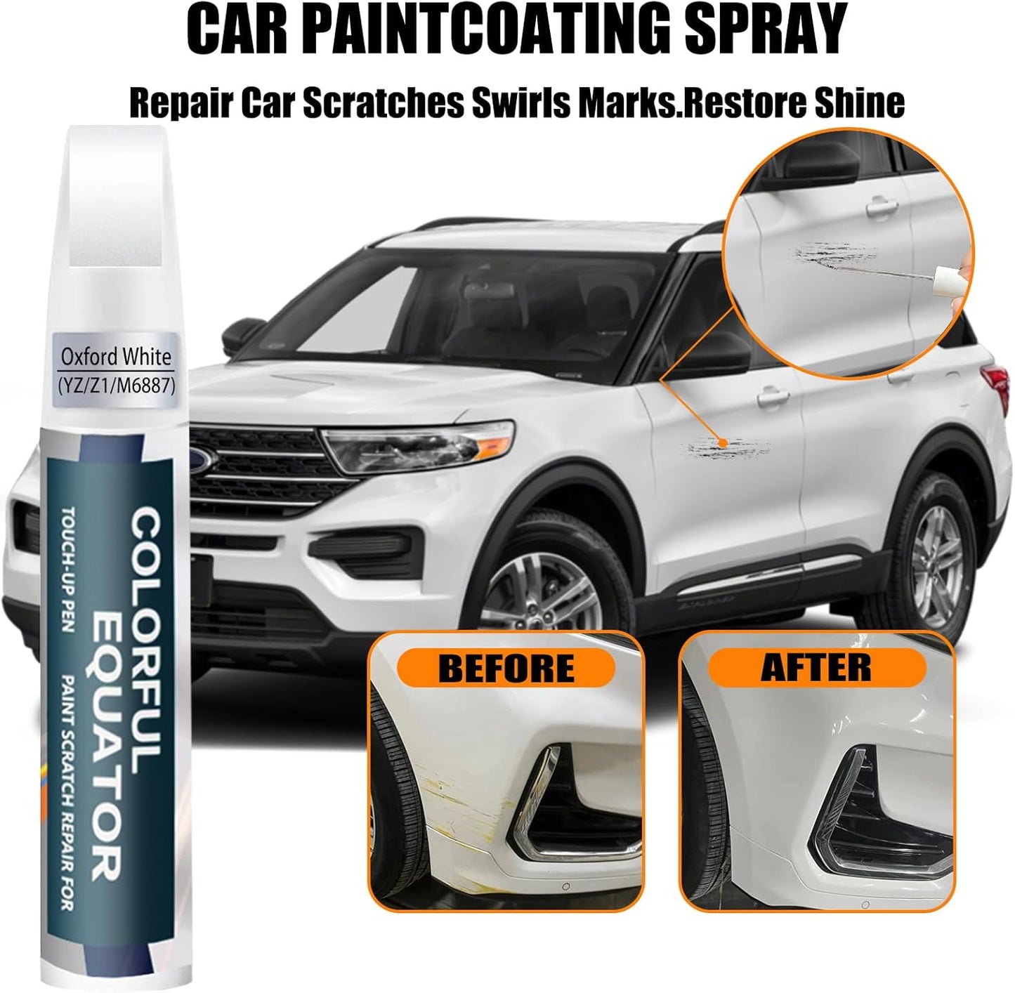 YZ/Z1/M6887 Oxford White Touch Up Paint for Ford, Car Paint Pen Scratch Repair Two-In-One Touch Up Paint, Premium Car Scratch Remover for Deep Scratches