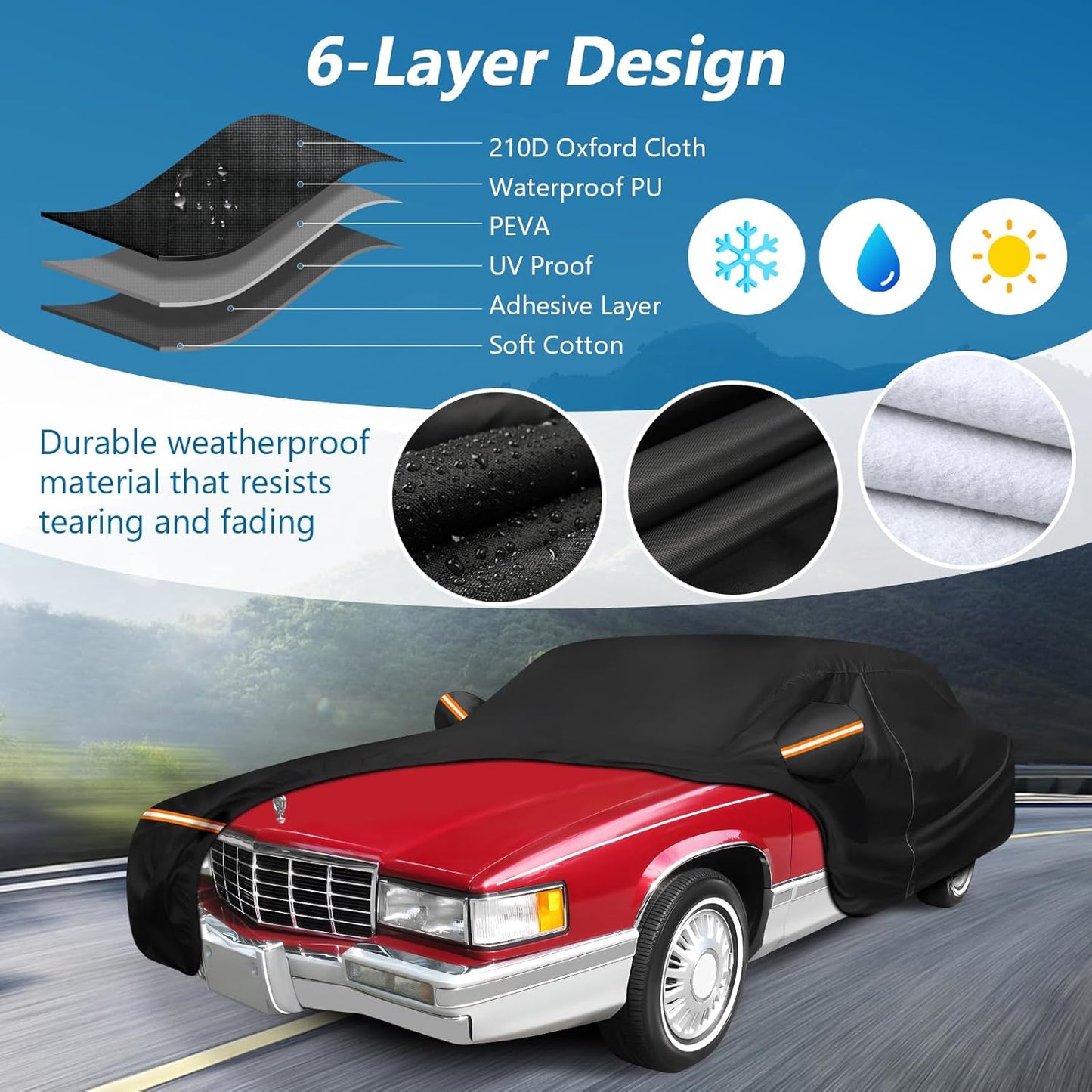 Car Cover for Cadillac Deville 1985-1993 Sedan 4 Door Waterproof All Weather Full Car Cover with Door Zipper Car Covers for Automobiles for Sun Rain Snow Protection