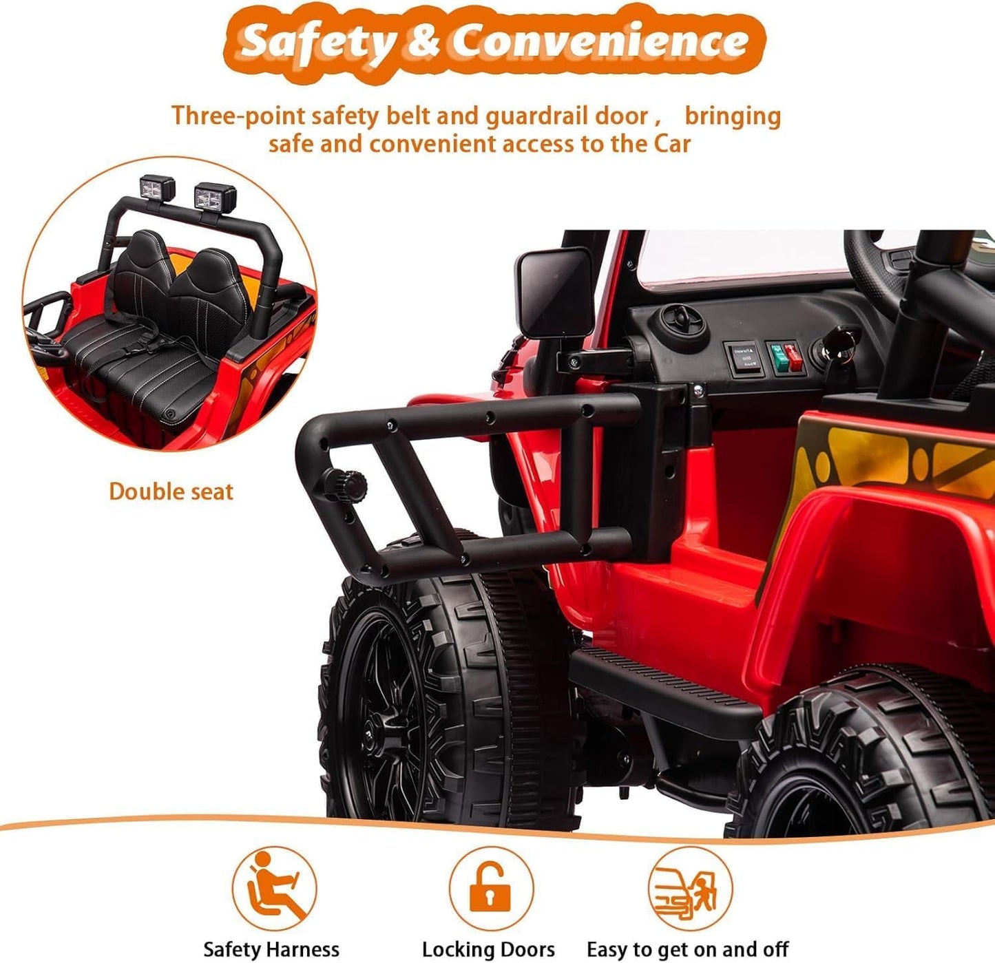 Hetoy 24V 2 Seater Ride On Car for Kids, Electric Truck with Remote Control, Ride on Truck w/ 4-Wheeler Suspension, 4x55W Powerful Engine, 4WD Battery Powered, LED Lights, Soft Braking(Red)