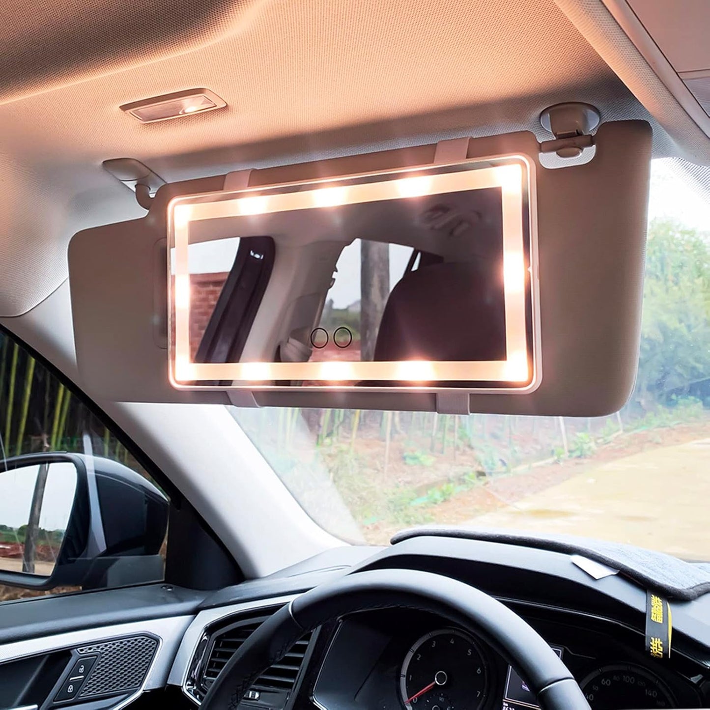 Car Visor Mirror with Rechargeable LED Light - 3 Light Modes & Dimmable Touch Screen - Clip on Big Sun Visor Vanity Mirror for Truck - Passenger Princess Car Accessories for Women Girl- White
