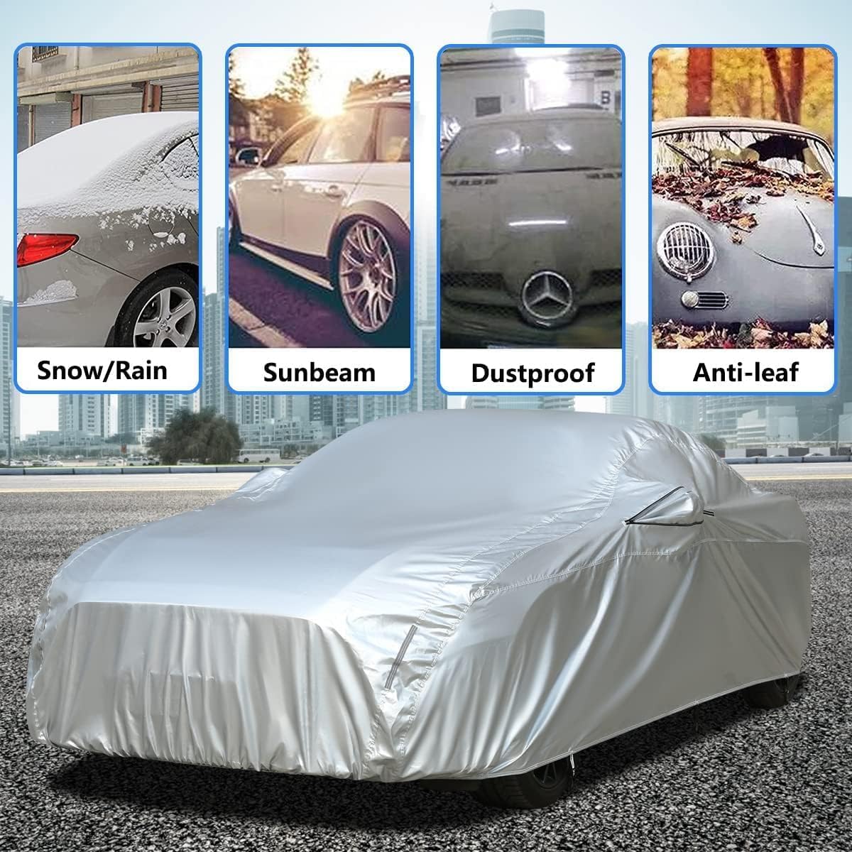 Tecoom Sport Car Cover Waterproof UV-Proof Windproof for All Weather Indoor Outdoor Mirror Pockets Fit 183-193 Inches Length Coupe/Convertible/Sport Car Fit for Ford Mustang, Chevy Camaro etc.