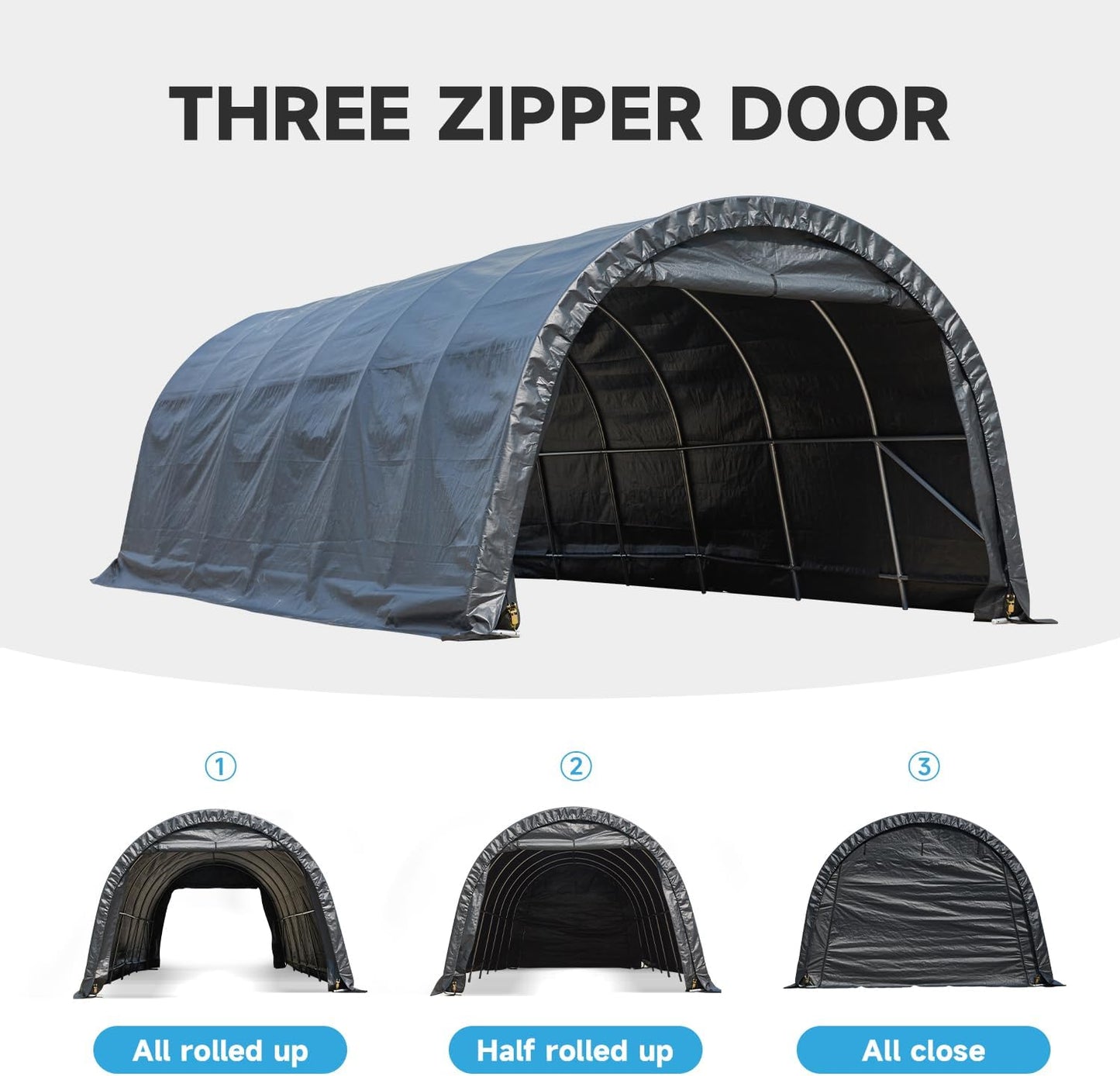 MELLCOM 12 x 24 FT Heavy Duty Carport, Portable Garage with Reinforced All-Steel Frame and Round Style Roof, Anti-Snow All Covered Car Canopy Outdoor Waterproof Storage Shelter for Car, Truck, Boat