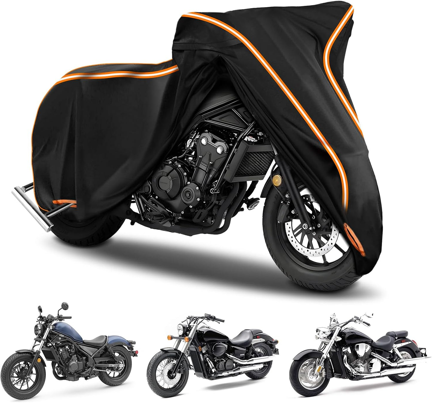 420D Motorcycle Cover for Honda Rebel 250 300 500 1100 Shadow 600 750 1100 / Vtx 1300 1800 / Fury / VT750,Outdoor Bike Cover Windproof Heavy Duty Waterproof Protection
